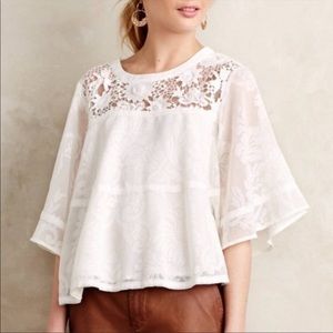 Anthropologie//Vanessa Virginia white lace top